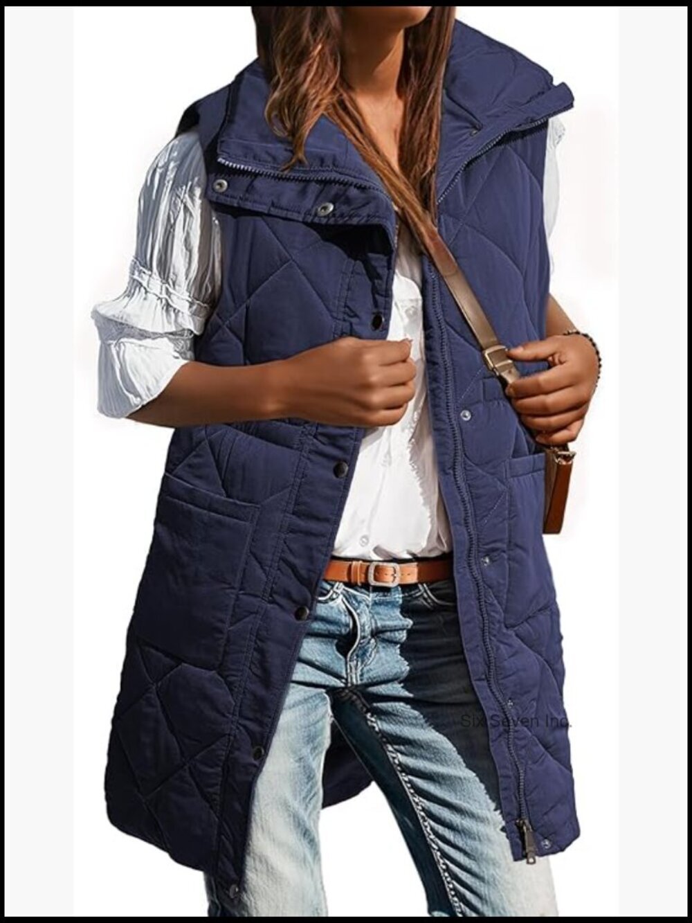 Women's Long Puffer Vest Sleeveless with Stand Collar and Pockets